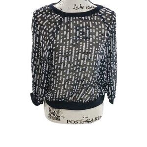 Self Esteem Sheer Blouse Black White Polka Dot Crew Neck Womens Size Small
